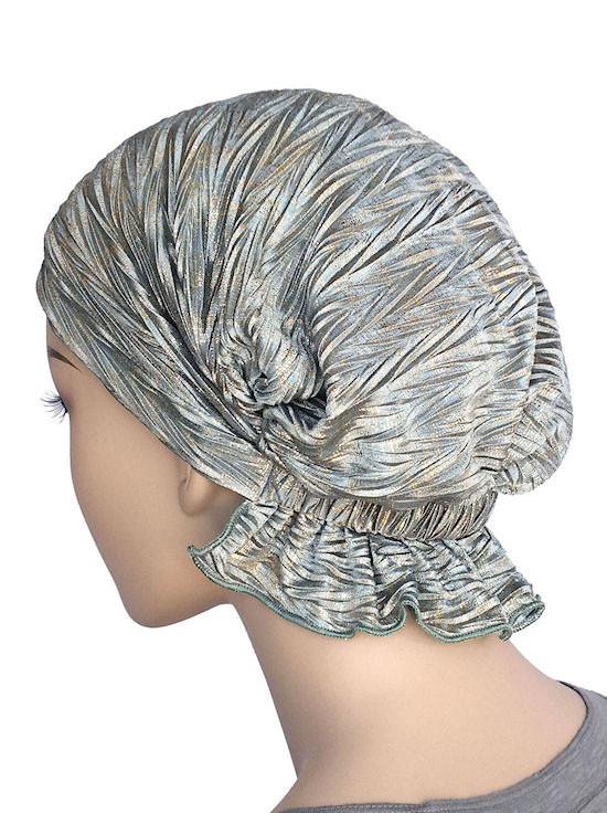 abbey cap, natural stripes pattern head cap, back view